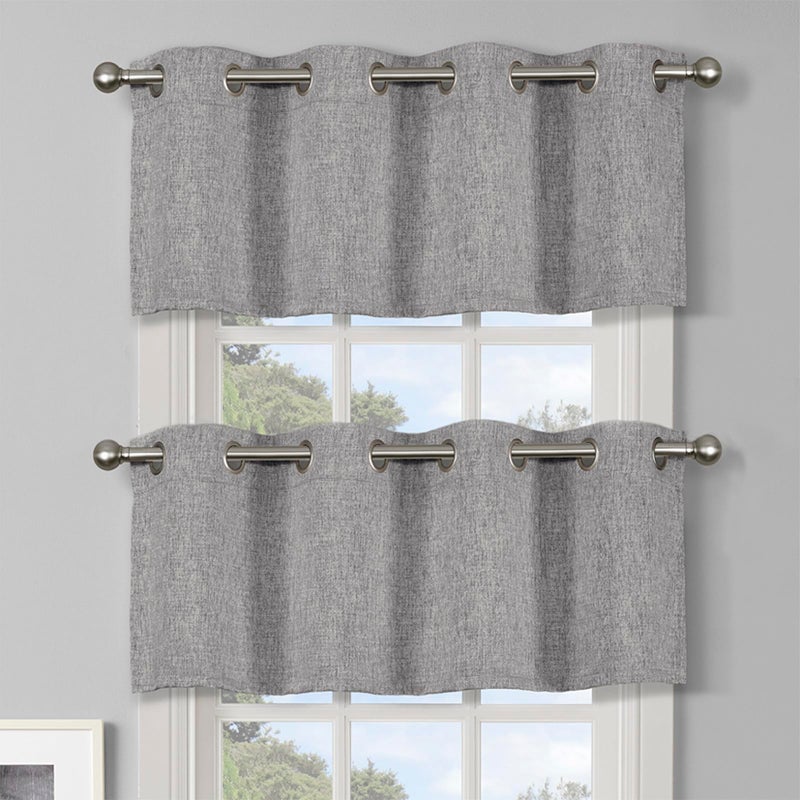 DecoHongDi Gray Window Valances 2 Panels,Grommet Valances for Window Kitchen/Living Room/Bathroom Small Black Out Window Treatment 52 x18 Inches-Grey - Image 1